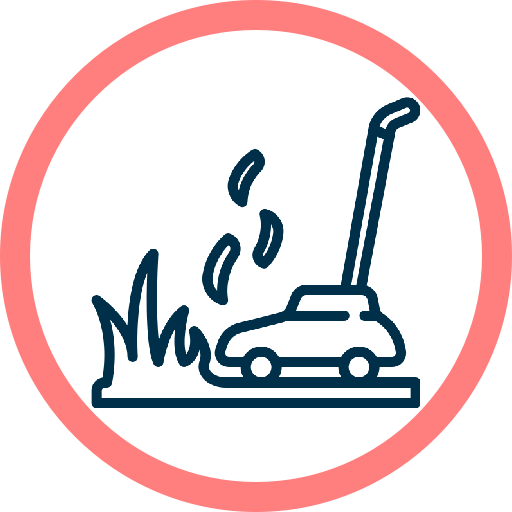 A line drawing of a lawnmower cutting grass, surrounded by a red circle, indicating a rule or warning related to mowing.