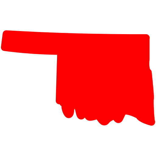 A solid red silhouette of the state of Oklahoma displayed on a light gray background.